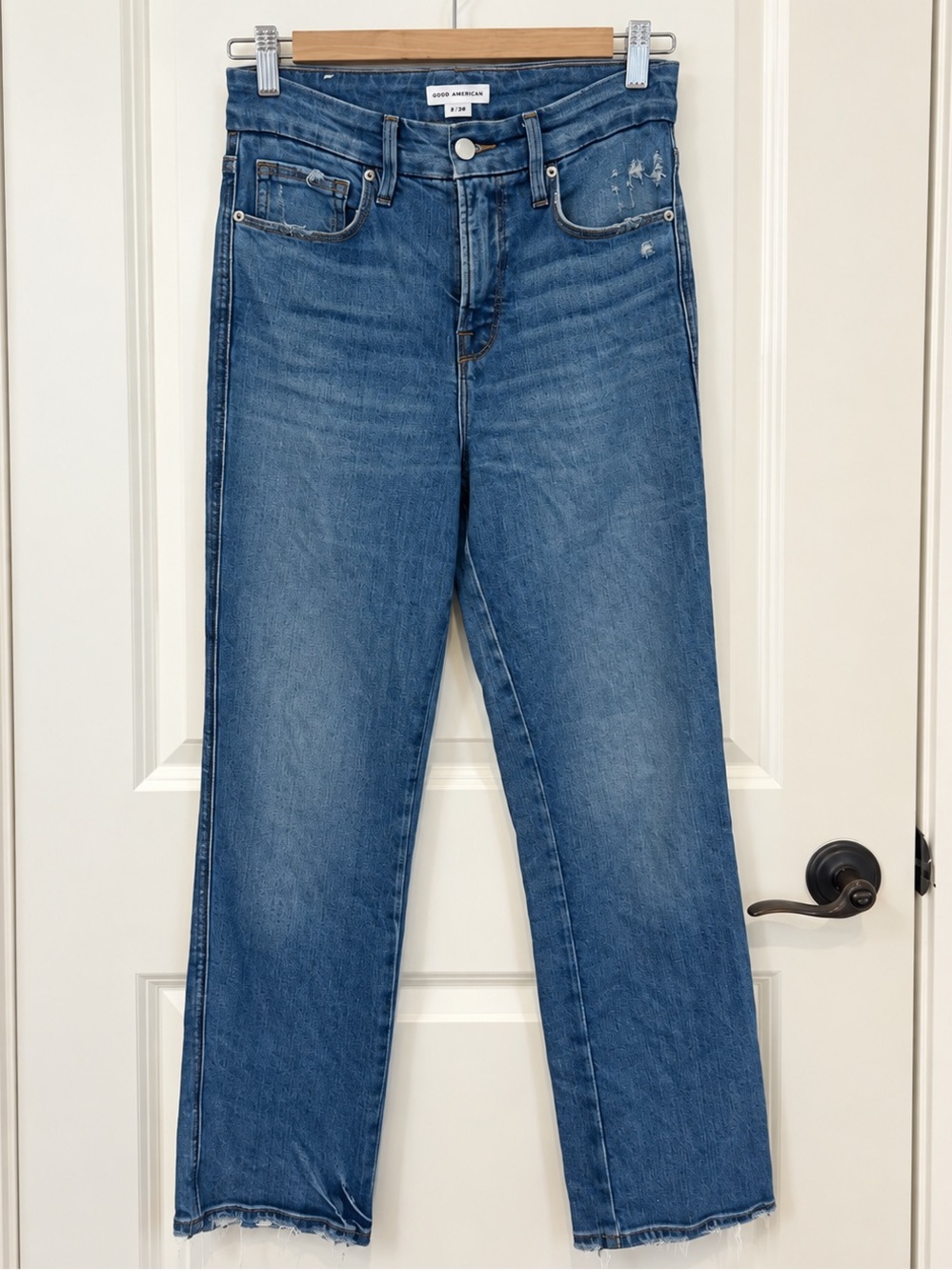 Good American Good Curve Straight Jeans Indigo338 Raw Hem Size 2/26